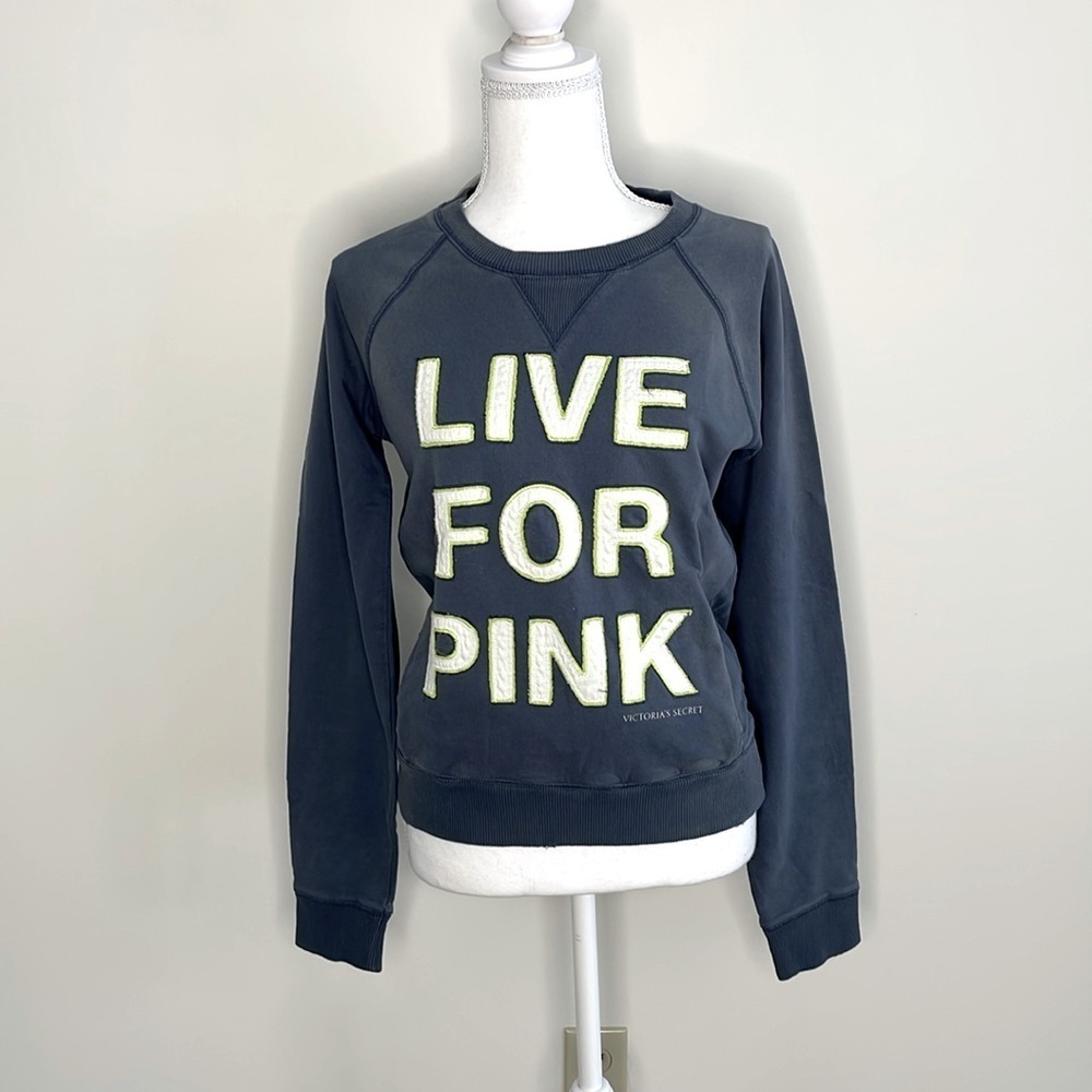 Victoria's Secret “Live For Pink” Blue Pullover. Size Small. Y2K